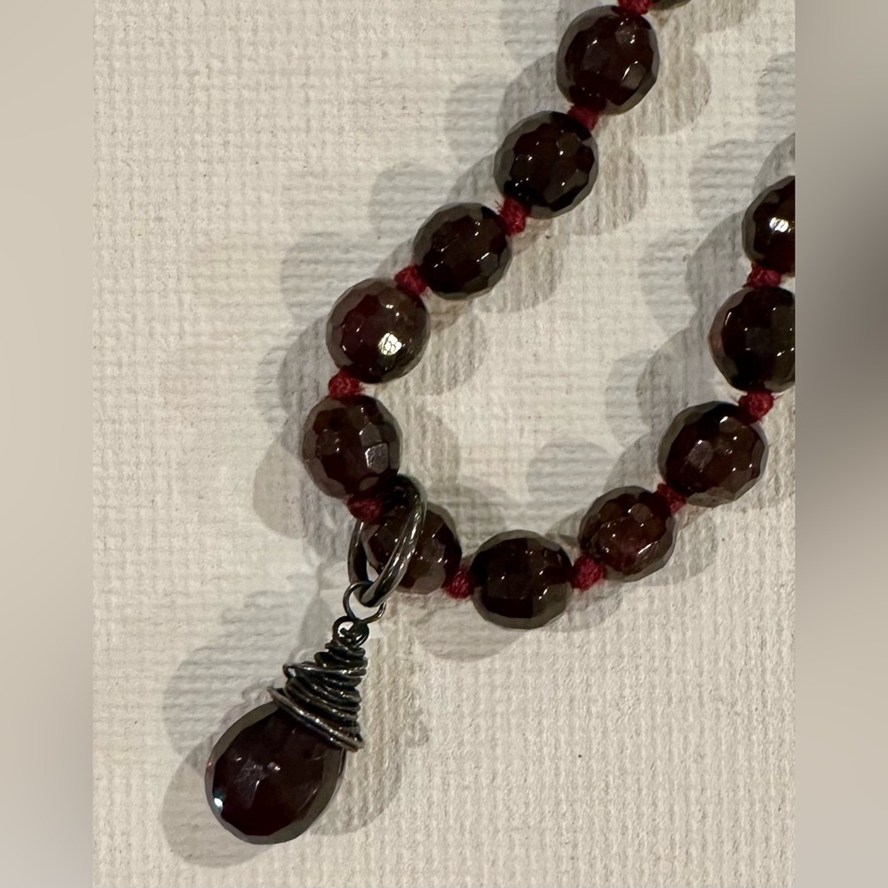 Hand tied garnet necklace.  Made in LA at the downtown jewelry mart.